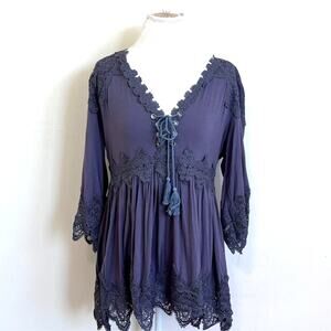 VTG Y2K Whimsigoth Asymmetric Women Top Size L Gray Babydoll Fairy Boho Hippie